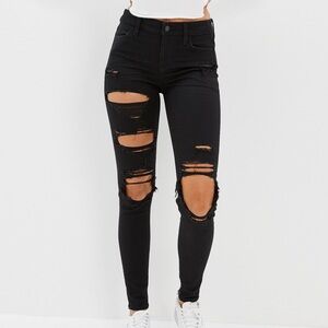 American Eagle Outfitters Black Dream Strech Ripped Jegging 10 Short